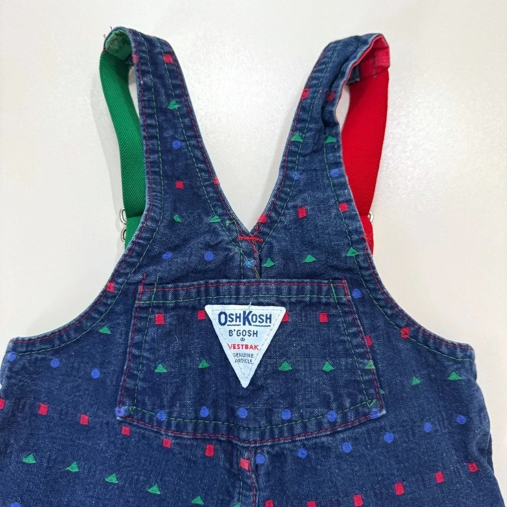 VTG 90s OshKosh Vestbak Suspender‎ Overalls Geometric Shape Colorblock USA 4T